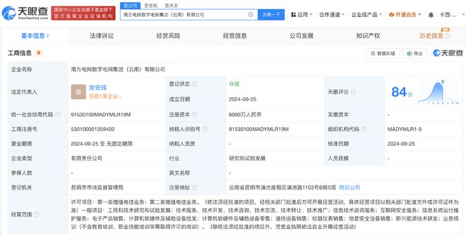 南方電網(wǎng)數(shù)字電網(wǎng)集團(tuán)云南公司成立，注冊(cè)資本6000萬(wàn)元布局?jǐn)?shù)字產(chǎn)業(yè)